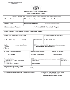 Commonwealth of Dominica Visa Application Form