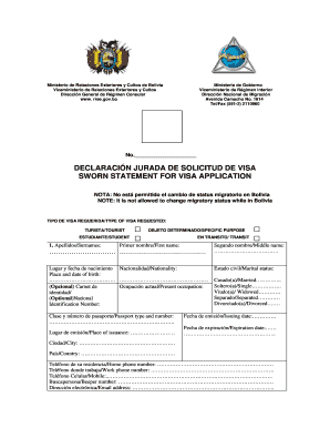 Formulario de Solicitud de Visa de Bolivia