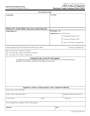 USCIS Form I-694 Notice of Appeal