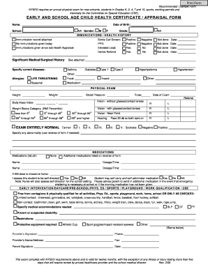 New York School Health Certificate