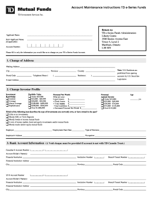 TD e-Series Funds Account Maintenance Form