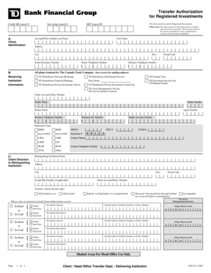 Transfer Authorization for Registered Investments