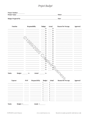 Project budget form - Creative Business