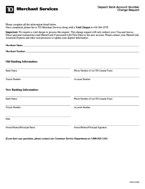 Bank Account Change Request Form