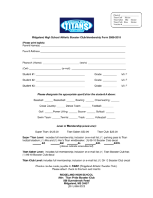 Ridgeland High School Athletic Booster Club Membership Form ...