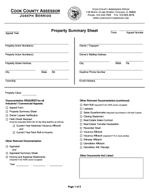Cook County Property Summary Sheet