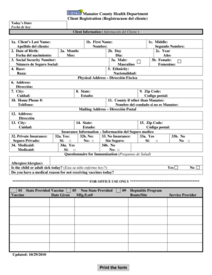 Manatee County Health Department Client Registration