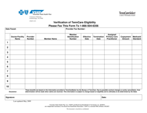 TennCare Eligibility Verification Form