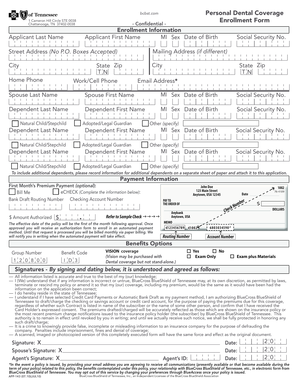 BCBST Personal Dental Coverage Enrollment Form
