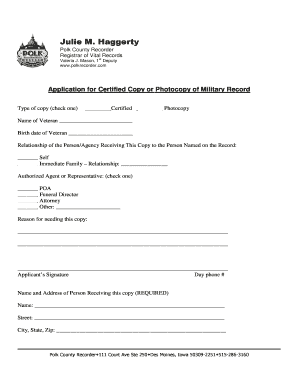 Dd124 form - Military Record Application - Polk County Recorder's Office