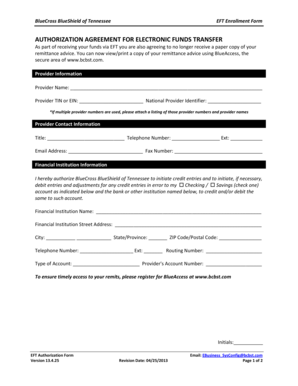 BlueCross BlueShield of Tennessee EFT Enrollment Form