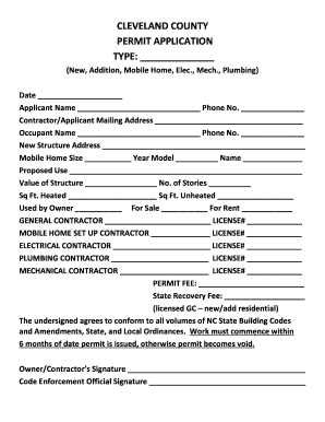 Cleveland County Permit Application