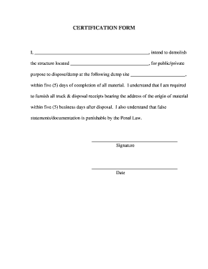 Demolition Certification Form