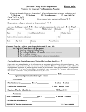Consent for Seasonal Flu/Pneumonia Vaccine