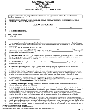 Colorado Real Estate Closing Instructions