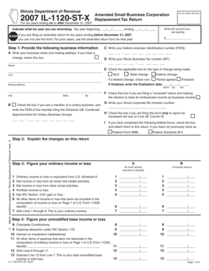 Illinois Amended Small Business Corporation Tax Return