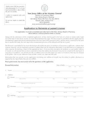 New Jersey Nursing License Reinstatement Application