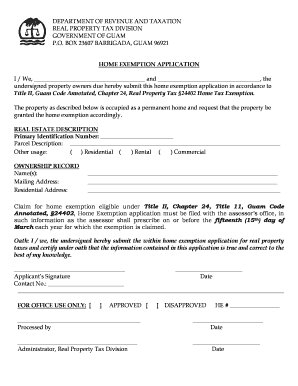 Guam Home Exemption Application