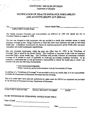 HIPAA Notification Form
