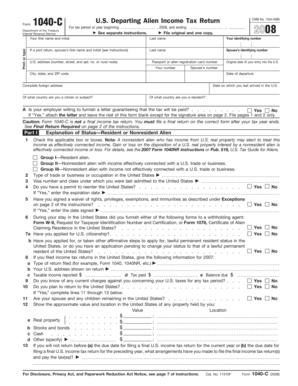 Form 1040-C Departing Alien Income Tax Return