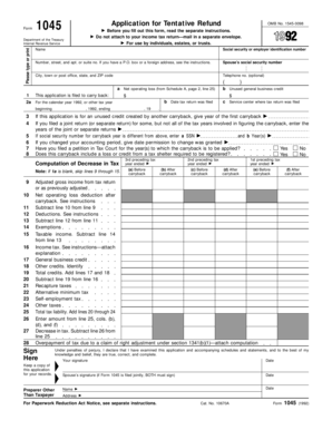 IRS Form 1045 Application for Tentative Refund