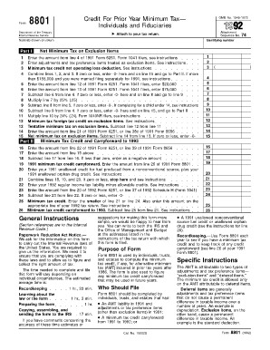Form 8801 Credit For Prior Year Minimum Tax