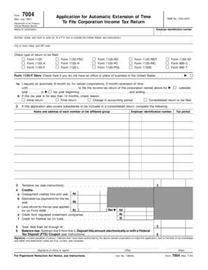 Form 7004 Application for Automatic Extension of Time