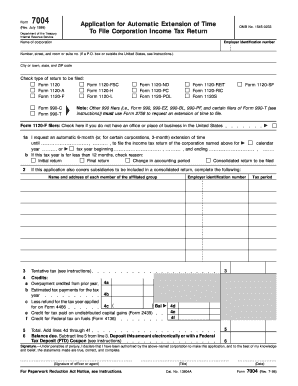 IRS Form 7004 Application for Automatic Extension of Time