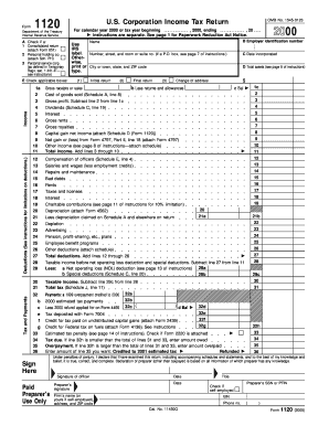 US Corporation Income Tax Return Form 1120