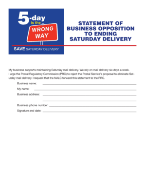Statement of Business Opposition to Ending Saturday Delivery