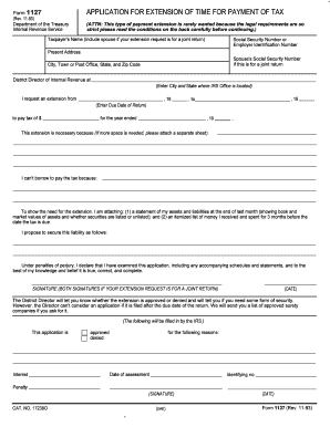 IRS Form 1127 Application for Extension of Time for Payment of Tax