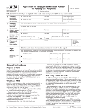 Form W-7A for Pending U.S. Adoptions