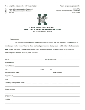 Internship form template - JFK Practical Politics Internship Application - PACE Sacramento ...