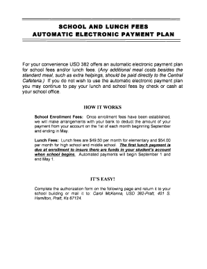 USD 382 School and Lunch Fees Authorization Form