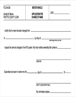 Motor Vehicle Name Change Application