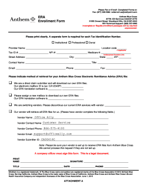 Anthem Blue Cross Enrollment Form