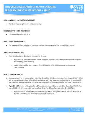 Blue Cross Blue Shield of North Carolina Pre-Enrollment Form