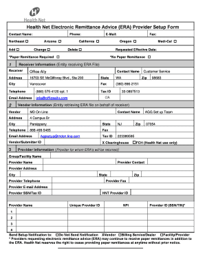 Health Net Electronic Remittance Advice Setup Form