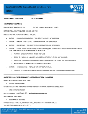CareFirst BCBS MD Region ERA 835 Enrollment Form