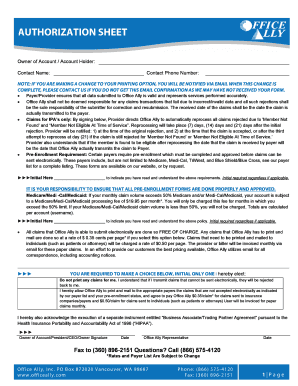 Authorization Sheet for Office Ally