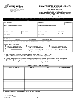 Private Horse Owners Liability Application