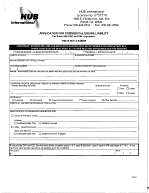 Commercial Equine Liability Application