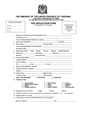 Tanzania Visa Application Form