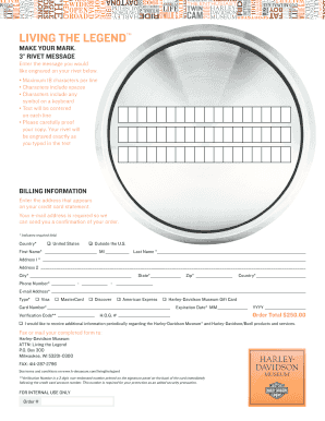 Harley-Davidson Rivet Engraving Order Form