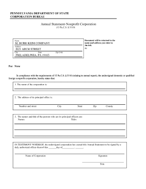 Pennsylvania Annual Statement-Nonprofit Corporation