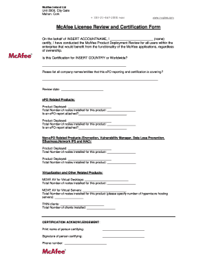 McAfee License Review and Certification Form