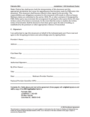 Palmetto GBA J1 EDI Enrollment Agreement