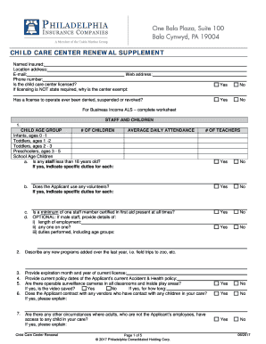 Child Care Center Renewal Supplement