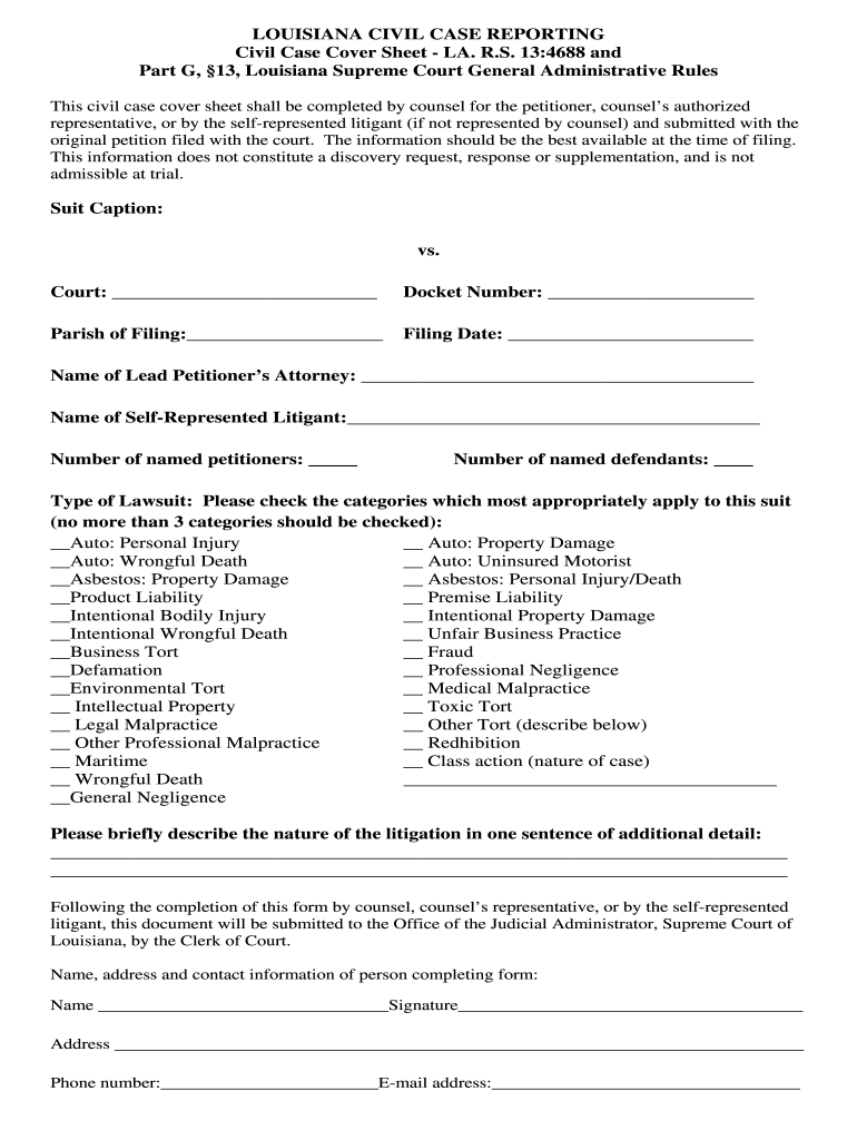 Louisiana Civil Case Reporting Form Fill Online Printable Fillable 