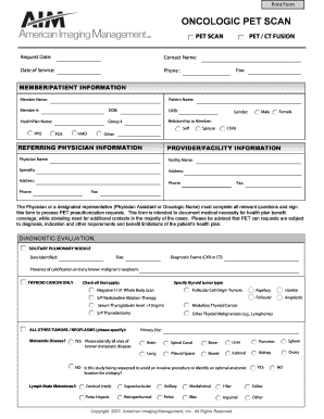 Oncologic PET Scan Request Form